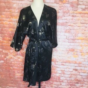 Elegant Black and Gold Asian Style Floral Women's Kimono Robe